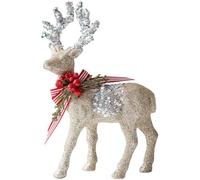 HiyyFloy Christmas Reindeer Figures Miniature Forest Animals Figures Glitter Christmas Deer Ornament Family Holiday Decoration