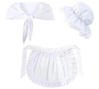HiyyFloy Colonial Costume Set White Mob Cap Bonnet Shawl Waist Apron Pilgrim Costume Accessories for Women Girls