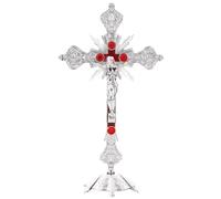 HiyyFloy Crucifix Jesus Christ on the Stand Cross Alloy Crucifix with Base Standing Cross Decor for Table Home Religious Decoration