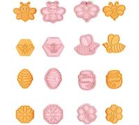 HiyyFloy Diy Bee Cookie Molds - 3d Honey Pot Shape Cookie Cutter 8 Pcs Embossing Cookies Cutter Set 3d Bee Flower Cookies Molds for Homemade Snack Cakes and Cookie Baking