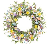 HiyyFloy Easter Egg Wreath 45cm Colorful Easter Eggs Decor Wreaths for Front Door Pastel Mini Spring Easter Wreath Easter Window Decor Wreath