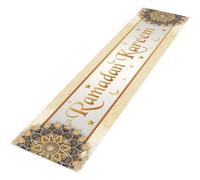 HiyyFloy Eid Mubarak Table Runner Decorations,White and Gold Ramadan Happy Holiday Kitchen Dining Table Decor for Home Party Supplies