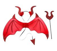 HiyyFloy Halloween Devil Costumes Set, Devil Wings Horns and Fork Cosplay Outfit Set Halloween Party Costumes for Adult Kids