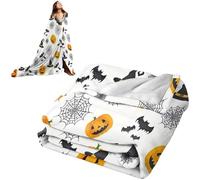 HiyyFloy Halloween Fleece Throw Blanket Spider Webs Witch's Hat Black Bats Orange Pumpkins Soft Warm Flannel for Bed Couch Chair Living Room