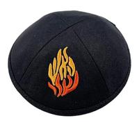 HiyyFloy Handmade Knitted Kippah Judaical Cotton Kippah with Embroidery of Fire for Men Yamaka Hat Jewish Hats for Boys and Kids