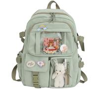 HiyyFloy Large Capacity Kawaii Backpack with Pin and Bear Accessories Multi Pocket Cute Backpack Handbag Student Storage Supply for Ladies