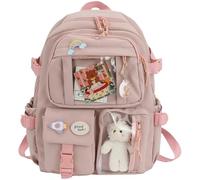 HiyyFloy Large Capacity Kawaii Backpack with Pin and Bear Accessories Multi Pocket Cute Backpack Handbag Student Storage Supply for Ladies