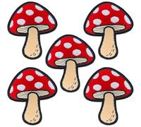 HiyyFloy Mushroom Chenille Patches Red Mushroom Iron on Patch 5pcs Towel Embroidery Appliques Mushroom Sew on Appliques Patches for Clothes Jackets Dress Hat Diy