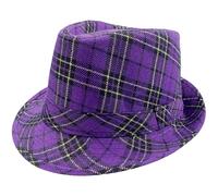 HiyyFloy Purple Plaid Fedora Hat Mardi Gras Costume Hat Classic Trilby Jazz Cap Panama Hat Party Headwear for Men Women