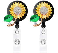HiyyFloy Retractable Badge Reel 2pcs Sunflower Badge Clip Staff Nurse Work Card Lanyard Id Badge Holder with Belt Clip for Name Card