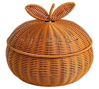 HiyyFloy Round Rattan Basket Box with Lid Hand-woven Wicker Basket Bin Multi-purpose Wicker Tray Picnic Food Bread Storage Basket