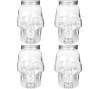 HiyyFloy Spooky Skull Clear Plastic Drink Bottle 6pcs Empty Refillable Drinking Bottles with Lids Milk Beverage Bottles Candy Cookies Jar for Halloween Party Supplies Events 500ml