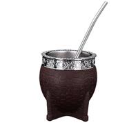 HiyyFloy Stainless Steel Double Walled Paraguay Tea Cup Flat Bottomed Cup Coffee Cup with Straw Turtle Shell Texture Eggshell Cup