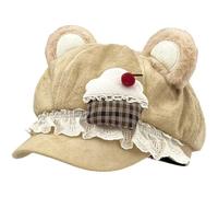 HiyyFloy Sweet Lolita Beret Hat Women Winter Lace Berets Cute Bear Ear Beanie Cap Lace Cake Painter Hats Kawaii Hair Accessories