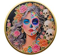 HiyyFloy the Rose Woman Momento Mori Coin Mexican Style Skull Coin 3d Skull Cool Coins Day of the Dead Challenge Coin Gifts for Men Women
