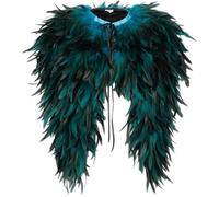 HiyyFloy Victorian Gothic Feather Cape, Lace Up Collar Shawl Wrap, Feather Poncho Stole, Dark Romantic Halloween Costume Accessory, Capelet for Women