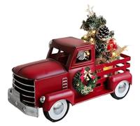 HiyyFloy Vintage Red Truck with Mini Christmas Trees Ornaments, Handcrafted Old Red Metal Pickup Truck Car Model for Christmas Decorations, Table Decor