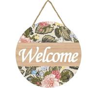 HiyyFloy Welcome Spring Summer Flower Round Rustic Home Decor Vintage Farmhouse Wood Wall Hanging Art, Family Signs Wooden Signs for Home Front Door Porch