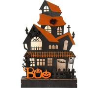 HiyyFloy Wooden Haunted House Ornaments Lighted Chalet Haunted House Town Model Ornament Wooden Ghost House Decoration for Table