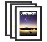 Hiyzaun 30x40cm Picture Frame, Pack of 3 Black Photo Frames 16x12 with Wood Grain, Elegant 40x30cm Poster Frames, Wall Mounted