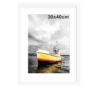 Hiyzaun 30x40cm Picture Frame with Mount, 12x16 Photo Frame White with Wooden Grain, Wall Mounted