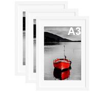 Hiyzaun A3 Picture Frame, Pack of 3 White Poster Frame for A3 Print, 29.7x42cm Photo Frames, Wall Mounted