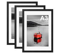 Hiyzaun A3 Picture Frame with Mount, Pack of 3 Poster Frame for A3 Print, 29.7x42cm Black Photo Frames, Wall Mounted