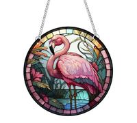 HIZEFSOO 1Pcs Flamingo Suncatcher Stained Acrylic Window Hanging Artistic Bird Window Hanging Suncatcher Bedroom Balcony Garden Hallway Window Hanging Decoration Gifts for Mother (7.87 * 7.87 in)