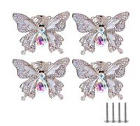 HIZEFSOO 4PCS Crystal Butterfly Cabinet Knobs, Rhinestone Drawer Pulls Handles for Dresser Wardrobe Cupboard Kitchen Furniture Decor, Zinc Alloy Single Hole Decorative Butterfly Handles (White)