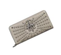 HIZEFSOO Skull Wallets for Women - Large Capacity Womens Clutch Wallet Purse Punk Studs Gothic Skull Chain Women Wallet Long Purse Credit Card Clutch, Gold, Standard
