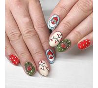 Hizejie Christmas Elk False Nails Snowflake Short Coffin Style False Nails Full Cover Fake Acrylic Nails Christmas 0.04 oz (P