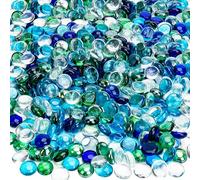 Hiziwimi 1800g 17-20mm Decorative Coloured Glass Pebbles for Vase & Planter | 4 lbs (About 400Pcs), Smooth Flat Shape, Blue Glass Beads, Decorative Stones for Vases, Aquariums, Garden, Plant Pots, Crafts