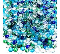 Hiziwimi 3600g(About 800Pcs) Glass Beads for Vase, Decorative Glass Pebbles, Sky Blue Cobalt Blue Green Transparent, 17-20MM Decorative Glass Stones Pebbles for Aquariums, Gardens & Crafts Decoration