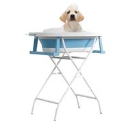 Hizmivos 2 in 1 Portable Dog Washing Station Dog tubs for Bathing & Grooming,Collapsible Pet Bathtub with Water Drain Plug,Elevated & Foldable Portable Dog Bathtub for Small & Medium Size Dogs,Blue