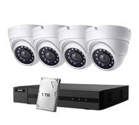 HIZONE PRO 8 Channel 1080P CCTV Camera System, H.265 DVR with 1TB Hard Drive and 1080P 2MP Dome Security Camera with 20M IR Night Vision, Remote Access, IP 66, Motion Detection (4Camera(White)+1TB)