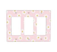 Hizuwky Pink Daisy Floral 3 Gang Triple Rocker Light Switch Cover Decorative Flowers Wall Plate Electrical Faceplate Lightswitch For Girls Room Bedroom Bathroom