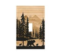HIZUWKY Rustic Pine Tree Forest Wood 1 Gang Single Toggle Light Switch Cover Wall Plate Decorative Farmhouse Brown Bear Country Switchplate Outlet Electrical Receptacle for Kitchen Office