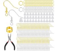 HJ-fuzhou Earring Making Supplies,602 Pcs Hypoallergenic Silver and Gold Plated Earring Making Kit with Fish Hooks, Metal Jump Rings, Clear Silicone Backs Stoppers for DIY