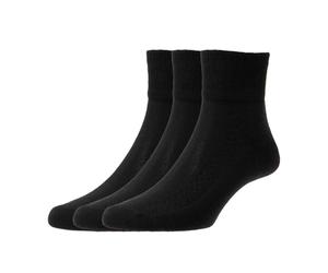 HJ Hall Cotton Rich Diabetic Women's Socks - HJ1361 (3-Pair), Low Rise Terry Loop Loose-Knit Non-Restrictive Top Socks for Oedema, Sensitive, Blister Prone, & Swollen Feet (Black, Size 4-7)