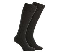 HJ Hall Mens Premium Wool Kilt Socks Knee High Diamond Pattern Turn Over Top - 10-13 UK - Black