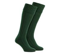 HJ Hall Mens Premium Wool Kilt Socks Knee High Diamond Pattern Turn Over Top - 10-13 UK - Bottle Green