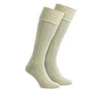 HJ Hall Mens Premium Wool Kilt Socks Knee High Diamond Pattern Turn Over Top - 10-13 UK - Ecru