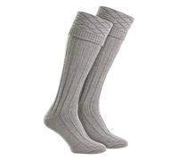 HJ Hall Mens Premium Wool Kilt Socks Knee High Diamond Pattern Turn Over Top - 10-13 UK - Light Grey