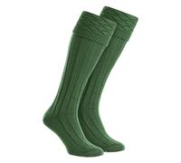 HJ Hall Mens Premium Wool Kilt Socks Knee High Diamond Pattern Turn Over Top - 6-10 UK - Ancient Green