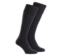 HJ Hall Mens Premium Wool Kilt Socks Knee High Diamond Pattern Turn Over Top - 6-10 UK - Navy