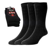 HJ Hall Men's Thermal Wool Softop Socks - HJ95 (3-Pair), Insulated Heavyweight Non-Elastic Top No Mark Diabetic Socks for Sensitive, Blister Prone, & Swollen Feet (Black, UK Size 6-11)