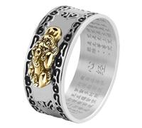 HJ HUAJ Feng Shui PiXiu Mantra Ring - Lucky Wealth Jewelry, 7 UK, Metal, No Gemstone