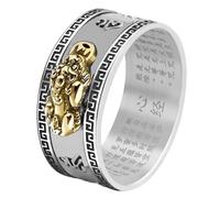 HJ HUAJ Feng Shui PiXiu Mantra Ring - Lucky Wealth Jewelry, 8 UK, Metal, No Gemstone