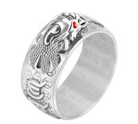 HJ HUAJ Feng Shui Ring Feng Shui PiXiu Mantra Ring PiXiu Rings Amulet Lucky Wealth Buddhist Jewelry Adjustable Ring, 7 UK, Metal, No Gemstone