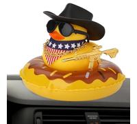 Hjatirace Car Rubber Decoration - Cowboy Ornament Accessories for Dashboard,Squeaky Bath Toy with Mini Sun Hat, Swim Ring, Necklace and Sunglasses, Yellow Rubber for Car, Dining Table